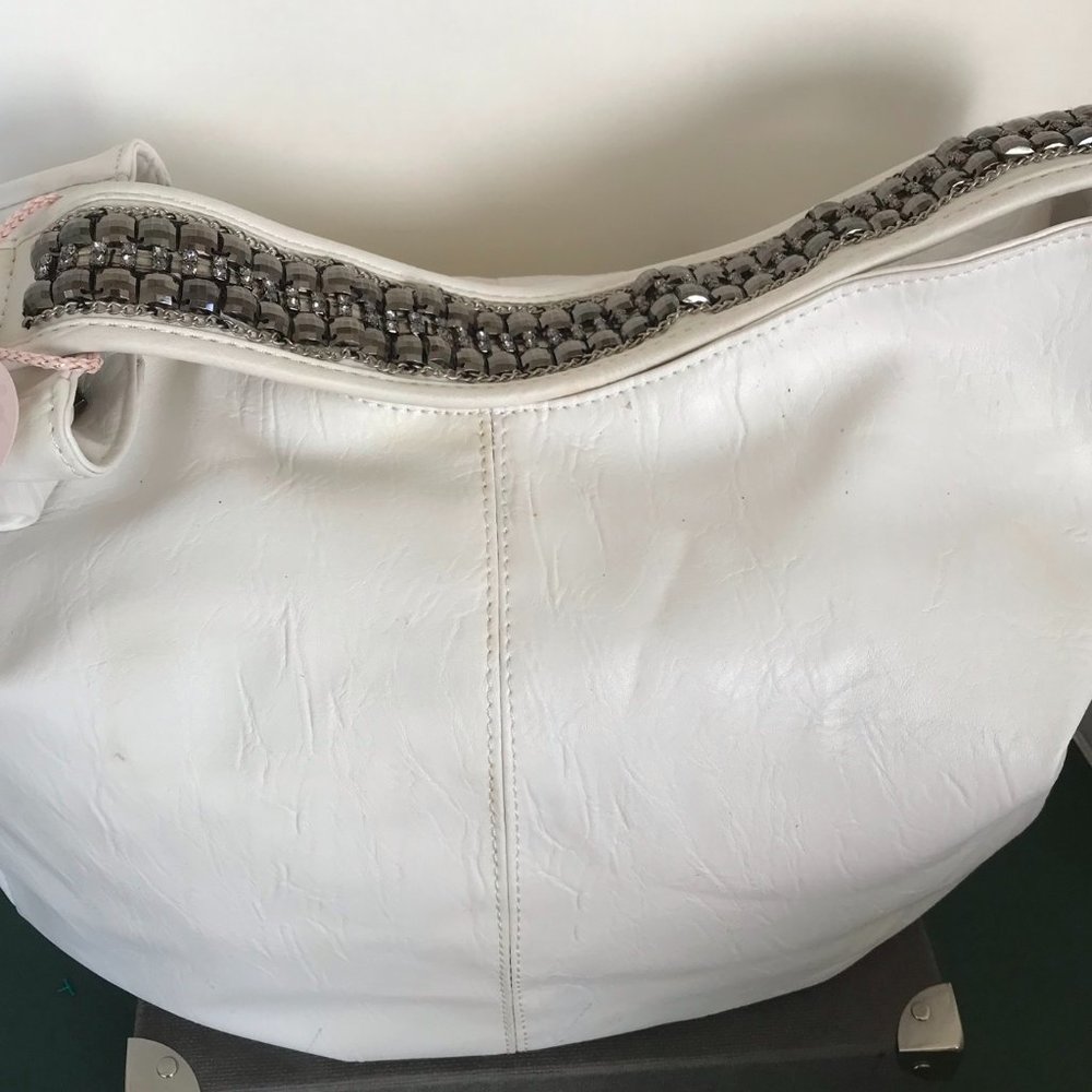 Imoshion White Hobo Slouchy Bag With Rhinestone